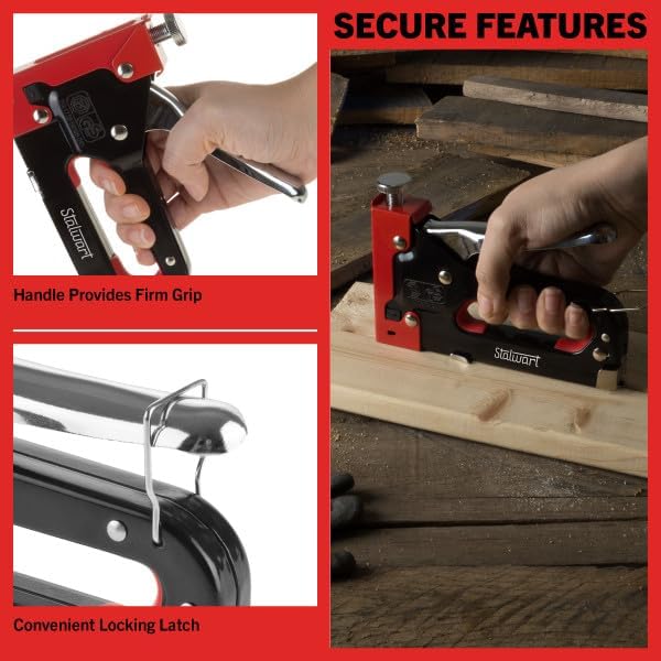 Miniatura 6 de Stalwart - Grapadora de 3 vías para tejidos, madera, manualidades, construcción y tablones de anuncios, grapas y estuche de transporte incluidos por