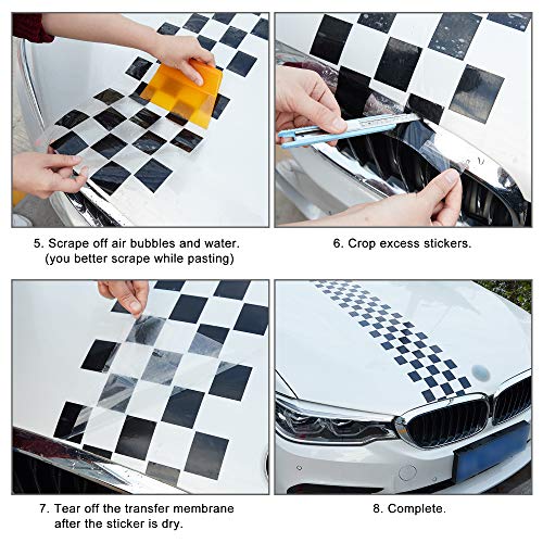 Tomall 49.8"X 9.2" Hood Stripe Sticker For Car Auto Racing Body Side Stripe Decal For Car Skirt Roof Hood Bumper Stripe Decal Vinyl Modified Stripe Decal Decoration For Car Hood (White) #TOP5