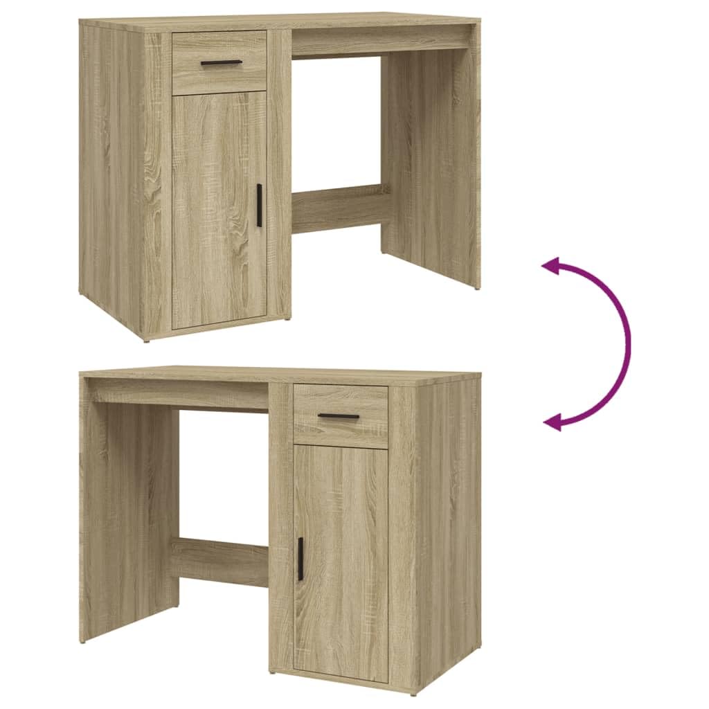 Scrivania per PC Rovere Sonoma 100x49x75 cm Legno Ingegnerizzato | Tavolo da lavoro compatto per ufficio o studio, dotato di un cassetto e un vano con anta salva spazio.