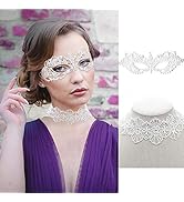 SnailGarden Women's Masquerade Lace Mask Set, Includes 1 White Goddess Lace Mask and 1 Lace Choke...