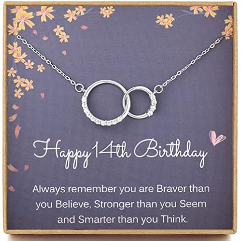 MADAOGO 14th Birthday Gifts for Girls, 925 Sterling Silver Infinity Necklace Created with 14 Cubic Zirconia, Thoughtful Necklace Present for 14 Year Old Girl, 14th Jewellery Gifts Cover