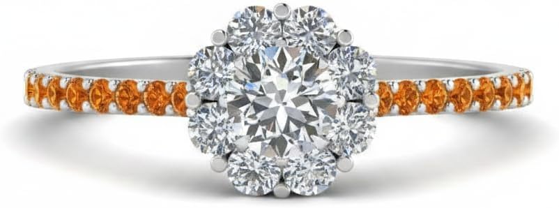 Choose Your Gemstone Flower Halo Diamond CZ Ring 925 Sterling Silver Round Shape Halo Engagement Rings Everyday Jewelry Wedding Jewelry Handmade Gifts for Wife US Size 4 to 12