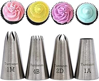 Tumtanm Professional Large Piping Nozzles, 4pcs Stainless Steel Seamless Icing Piping Nozzle Tip Set for Cupcakes and Baking