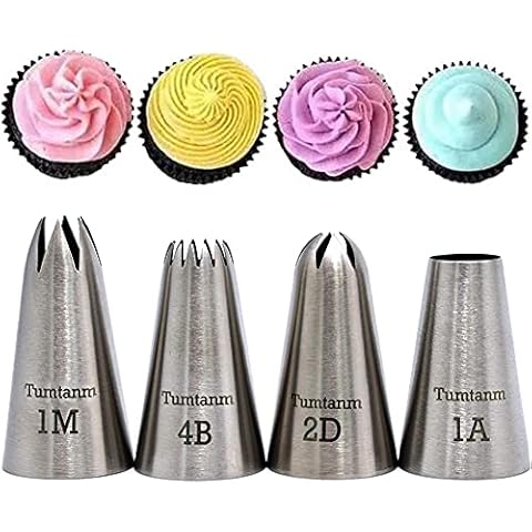 Tumtanm Professional Large Piping Nozzles, 4pcs Stainless Steel Seamless Icing Piping Nozzle Tip Set for Cupcakes and Baking Cover
