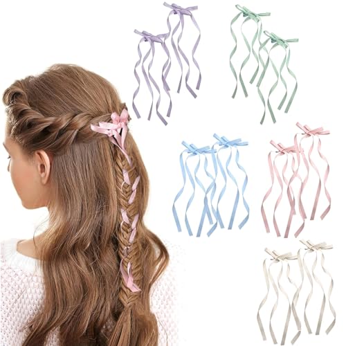 Wekuw 10 Piezas Lazo Pelo Mujer, Cintas Largas Pasadores Pelo Mujer, Lindos Accesorios Pelo Mujer, Lazos Pelo Niña para Accesorios de Decoración del Cabello para Mujeres y Niñas