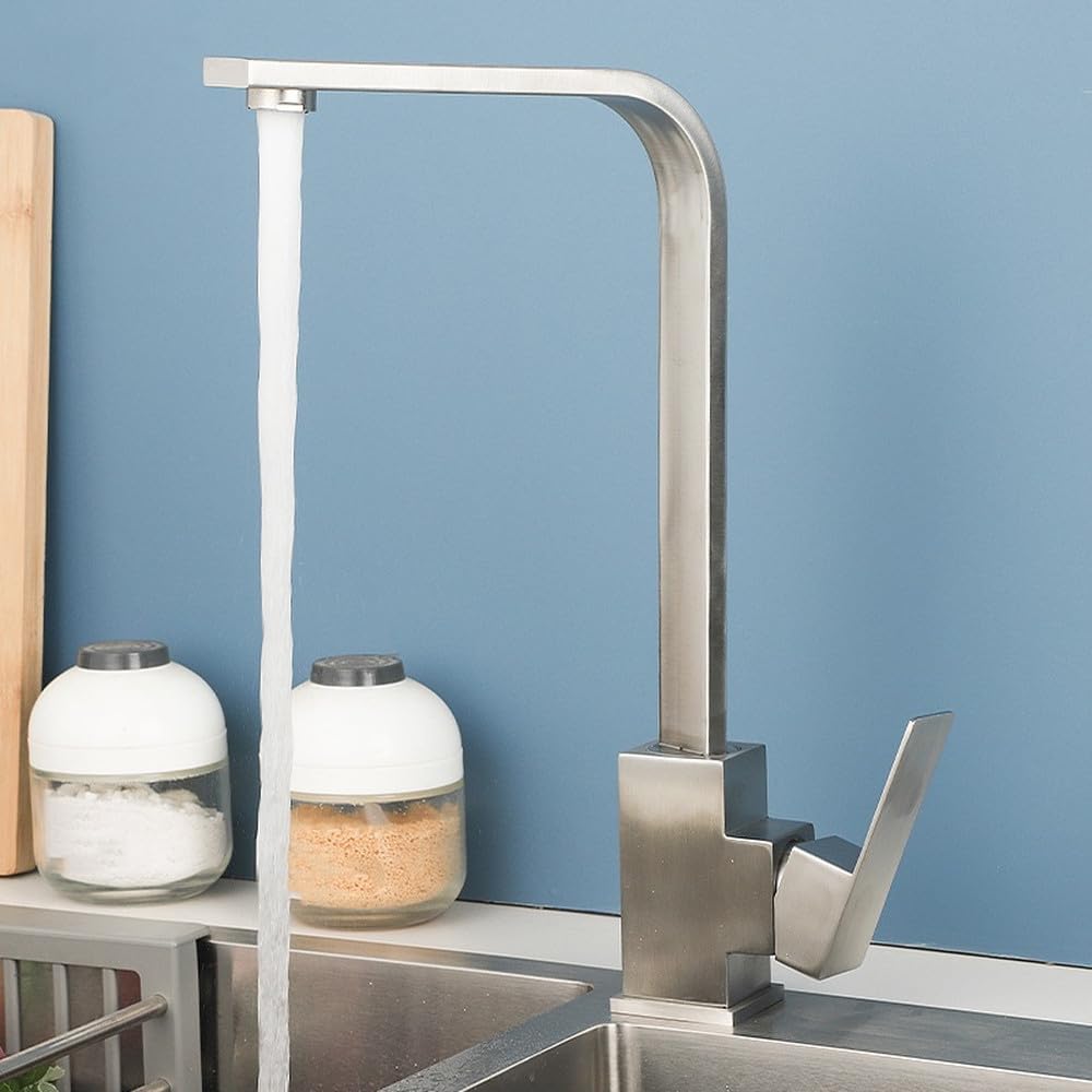 Robinet de cuisine brossé mitigeur en acier inoxydable évier eau chaude froide