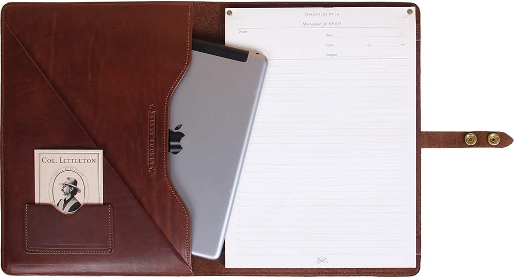 Brown Leather Tablet Portfolio Case No. 18 - Handcrafted in Lynnville, TN USA with Imported Hardware, Fits iPad® | Col. Littleton
