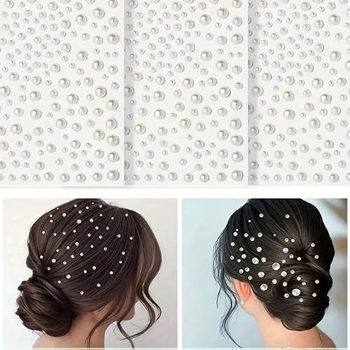 EPARTY 3D Pearl Hair Stickers & Rhinestone Gems for Women | Self Adhesive Face Glitter & Body Art | Waterproof Diamond Crystals for Craft, Bridal Makeup & Girls Hair Decoration