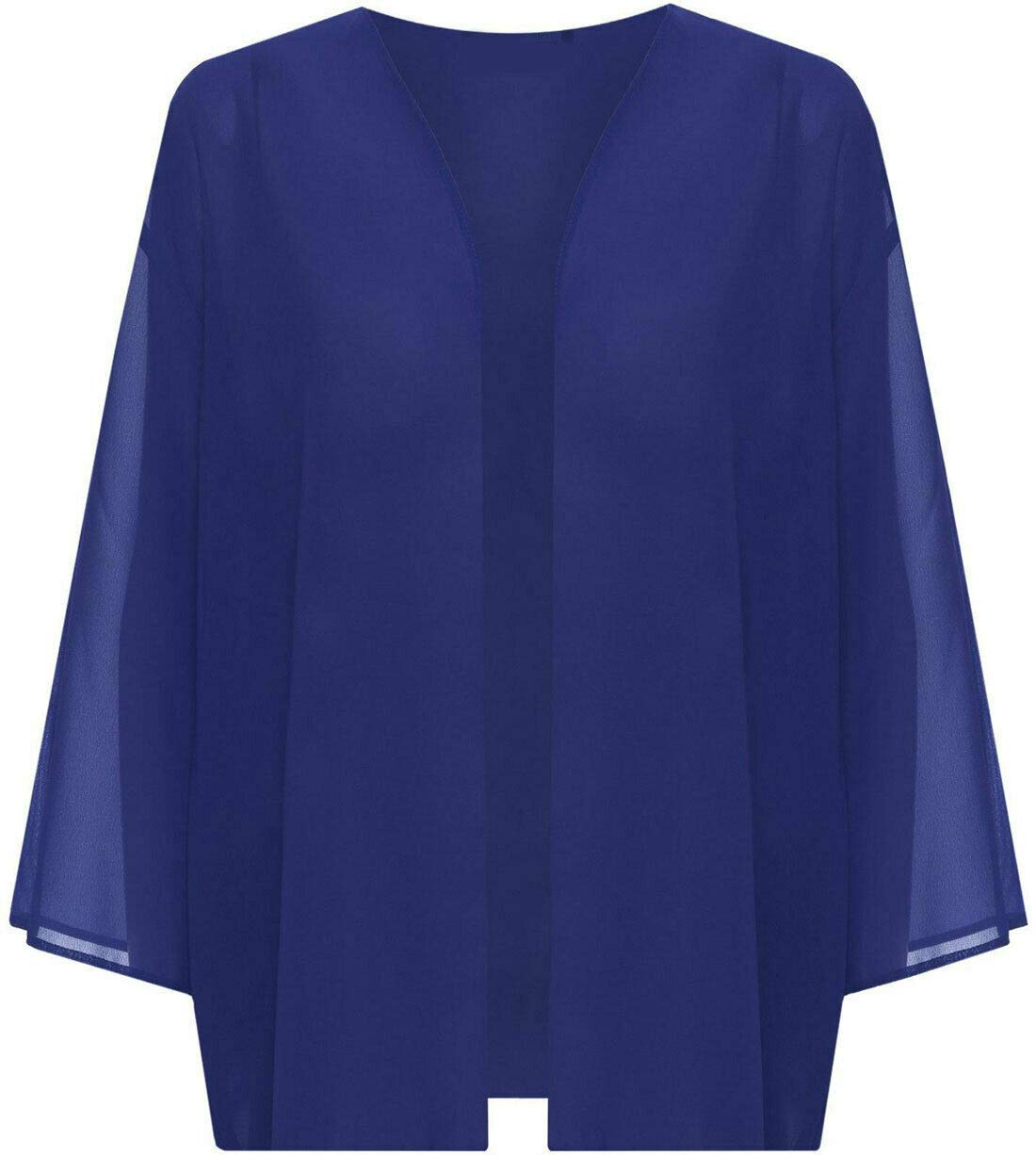 FASHIONISM Ladies 3/4 Sleeve Plain Chiffon Open Front Kimono Cardigan Womens Plus Size Kimono Bolero Shrug Cardigan Size UK 12-26 Royal Blue