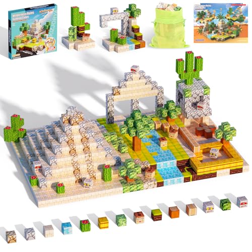 Bloques de Construcción Magnéticos, 100 Piezas 2CM Oasis del Desierto Bloques de Construcción Regalos para Niños de Cumpleaños y Navidad, Juguetes Sensoriales Montessori para Niños y Niñas 3-12 Años