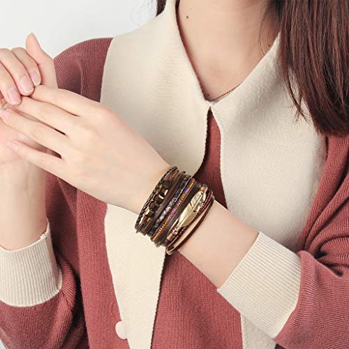 Gelconnie Boho Wrap Bracelet For Women Bohemian Feather Bracelets Handmade Jewelry Leather Cuff Bracelets Leather Jewelry For Women,Sisters, Teen Girls And Mother #TOP2