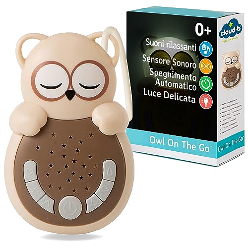 Cloud b con suono e luce calmante da viaggio | 4 rumori bianchi e 4 ninna nanne | Sensore intelligente di risveglio | Sweet Dreamz Owl On the Go