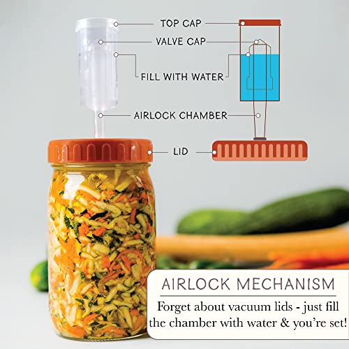 Fermentation Lids Set Of 4 - Fermentation Kit For Wide Mouth Mason Jars, Sauerkraut, Airlocks For Fermenting Lids, Air Lock Fermenter Burp Lids, Home Kimchi Kit #TOP2