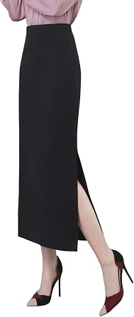 ebossy Womens Side Slit High Waist Wool-Like Midi Long Bodycon Pencil Skirt