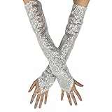 Fashion Lace Sequins Fingerless Gloves, Bridal Fingerless Sequins Gloves, Women's Sparkly Glove For Rave Party, Costume, Performances, Tea Parties, Wedding, Balls, Role Playing Accessories Etc. Silver