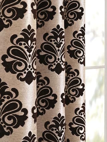 Image of Saral Home Medallion Chenille Blackout Window Curtains 2pc,Brown. 4x5 Ft