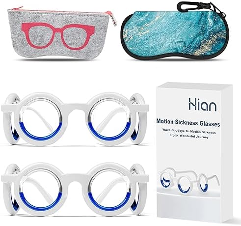 Hion Motion Sickness Glasses,Relieve Carsickness Airsickness Seasickness Glasses,Ultra-Light Portable Nausea Vertigo Glasses, No Lens Liquid Glasses for Adults or Kids(2Pairs)