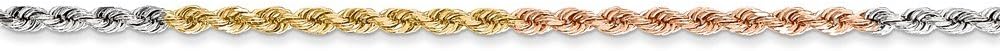 Solid 14k Tri Three Color Gold 1.75mm Diamond-Cut Rope Chain Necklace - with Secure Lobster Lock Clasp
