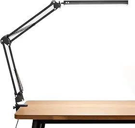 Luminária de Mesa LED com Braço Flexível 360° e Prendedor, 3 Modos de Cor e 10 Níveis de Brilho Ajustável, Luz para Leitura com Função Memória, Base Fixação na Borda, Portátil e Econômica