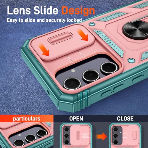 Pilaru 3 in 1 for Samsung A55 5G Phone case | With Front Frame | [Separate] 2 Screen Protector & Kickstand Ring & Camera Cover Military Grade Drop Shockproof Protection for Galaxy A55,Pink/Green - Image 5