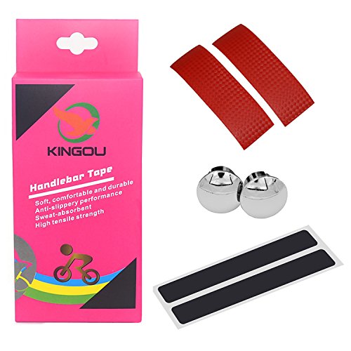 Kingou Red Carbon Fiber Pu Leather Road Bike Handlebar Tape Bicycle Wrap Tapes - 2Pcs Per Set #TOP1