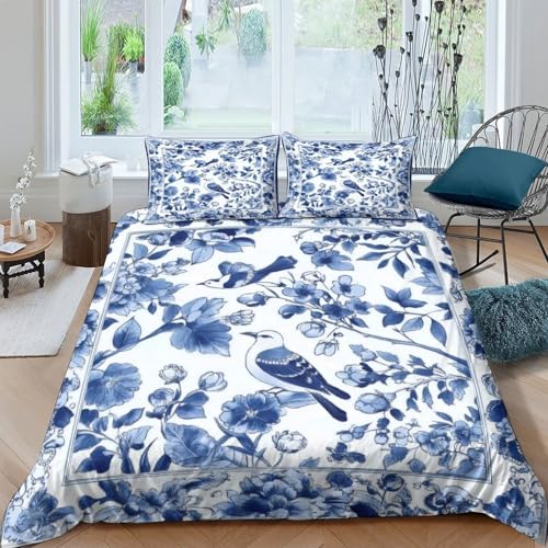 Housse de couette 3D oiseau bleu parure de lit microfibre 140x200