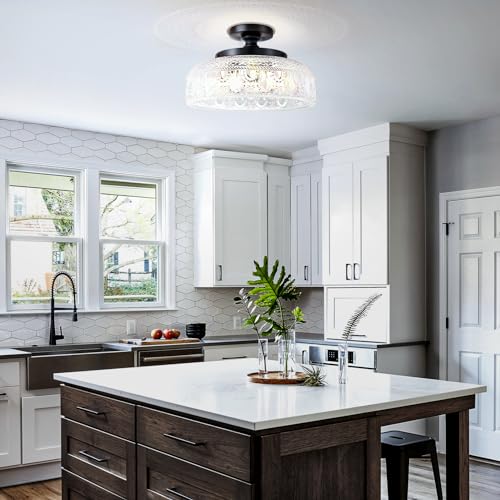 Lamomo Semi Flush Mount Ceiling Light, Upgraded Larger Black Hallway Light Fixture, 3-Bulb Globe Glass Close To Ceiling Light, Indoor Hanging Light For Bedroom Kitchen Porch Hallway,Bulbs Not Included thumb #5