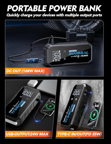 Image of Sharmeal Jump Starter 8000A Battery Jumper Starter Portable 12000mAh Power Bank Pack for Up to All Gas & 12.0L Diesel Engines, 12V Portable Jump Box with 3 Modes Flashlight and Jumper Cab