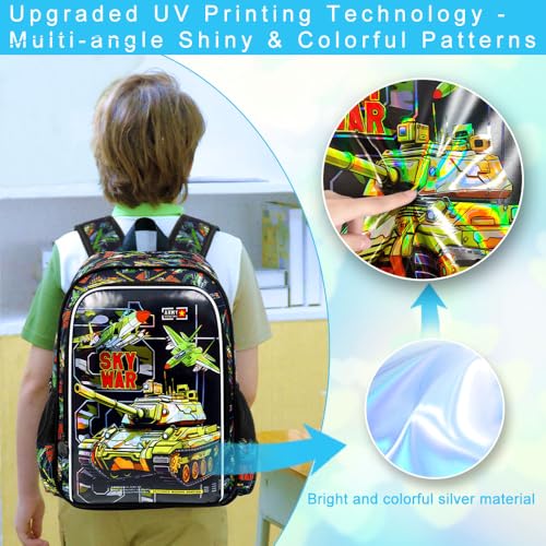 Image of HPJGD 3PCS Tank Backpack for Kids, Water Resistant Boys Bookbag Set with Lunch Box, Cool School Bag for Elementary Preschool Toddler - Green Tank