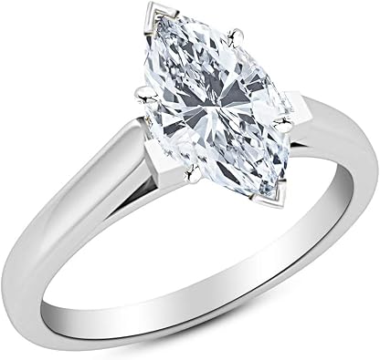 1/2 Ct GIA معتمد ماركيز قطع كاتدرائية سوليتير خاتم الخطوبة الماس 14 K الذهب الأبيض I اللون SI2 الوضوح