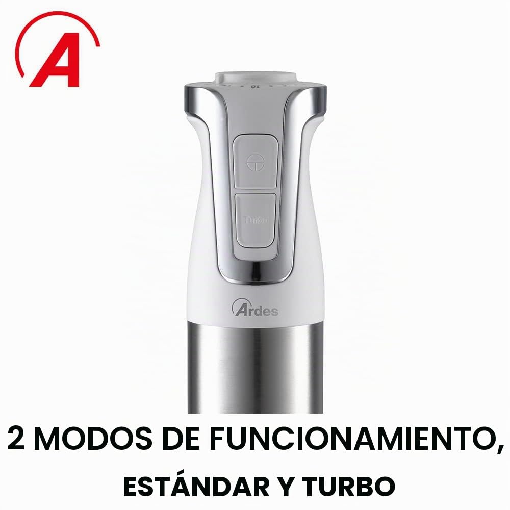 ARDES ARSET01 TRINITY Batidora de Inmersión 3 en 1 Minipimer de Inmersión Picadora y Batidora con Motor Profesional Mixer con Brazo de 21 m 4 Cuchillas de Acero INOX Batidora de 2 Velocidades