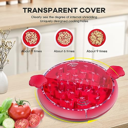 Chicken Shredder, Meat Shredder Twist Tool, 11\" Large Chicken Breast Shredding Tool Twist with Non-Skid Base, Ergonomic Handle, Dishwasher Safe, BPA Free, Suitable for Pulled Pork Beef Chicken, Red
