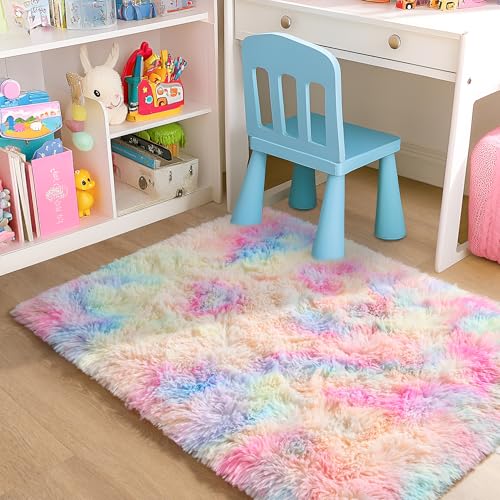 image for junovo Washable, Non-Slip Area Rug, Soft Rainbow Area Rug for Girl's R