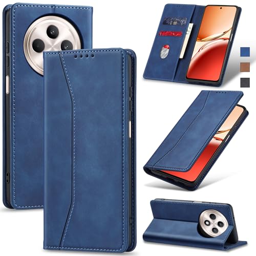 Jasonyu Cover per OPPO Reno12 F 5G/Reno12 FS 5G Flip Custodia in Pelle PU, Cover a Libro Portafoglio, Funzione Supporto, Magnetica, Slot Schede, TPU Bumper Caso Custodia (Blu)