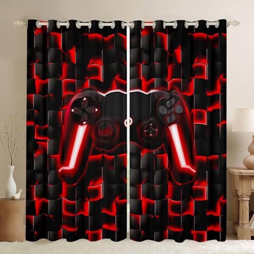 Cortinas opacas de 46 x 72 pulgadas con estampado gamer a cuadros 2