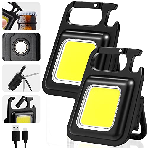 Small Flashlight, 1000Lumens Bright Rechargeable Keychain Flashlights, COB Mini Flashlight with 3 Light Modes, Portable Pocket Light with Folding Bracket, Bottle Opener and Magnet Base for Walking