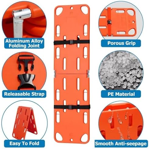 Folding Stretcher 2/4-Fold, PE Floating Stretcher, 350 lbs Load Capacity, Emergency Transport for Home, Clinic, Hospital & Stadium Use, Durable & Lightweight