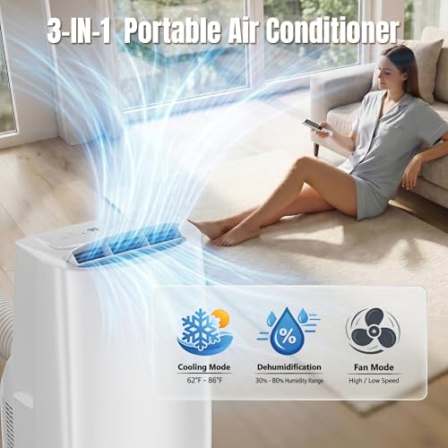 Image of AKIRES 14000 BTU Portable Air Conditioners,3-IN-1 Portable AC Unit With Fan & Dehumidifier,Remote Control,24H Timer,Sleep Modes,Cools Room Up To 700 sq.ft,Suitable for Bedroom,Room, Office,Apartment