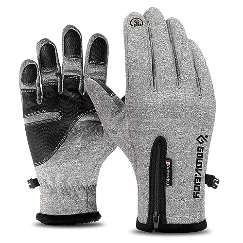 ZBDLXMD Winter Gloves Men Women -10℉ Touch Screen Waterproof Driving Warm Windproof Full Fingers Skiing Outdoor Work Cycling Fishing (Gray