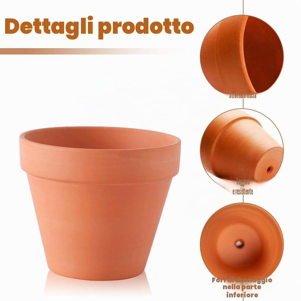 12 vasi terracotta da 7 x 6 cm, piccoli con foro di scarico, ideali per fai-da-te, riutilizzabili, per piante in appartamenti e uffici