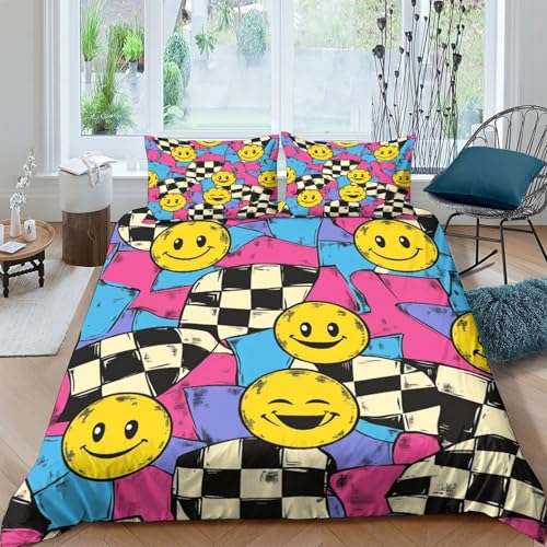 Housse de couette microfibre 200x200 lavable machine avec visages souriants 3D - 4
