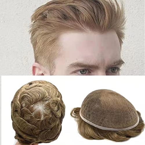 Tupé de encaje francés completo para hombres, sistema de reemplazo de cabello humano europeo para hombre, tupé con nudos blanqueados, postizo para