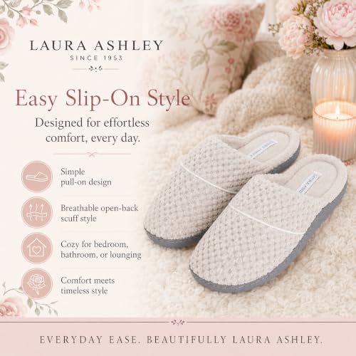 Image of Laura Ashley Women's Spa Slip-On Rugged Scuff Slipper, Non-Slip House Slippers with Cushioned Insole for Ladies