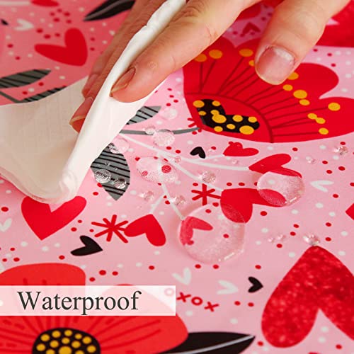 Soardream Valentines Day Tablecloth 57X84 Inches Romantic Red Heart Tablecloths Floral Pattern Table Cove Fabric Love Themed Parties Table Decoration #TOP2