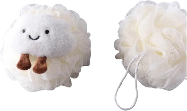2pcs Soft Bath Scrub Bath Ball Body Clean Bath Puff Bathroom Flower Scrubbing Bubble Shower Mesh Sponge BrushWhite
