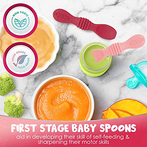Silicone Baby Spoons For Baby Led Weaning 4-Pack, First Stage Baby Feeding Spoon Set Gum Friendly Bpa Lead Phthalate And Plastic Free, Great Gift Set (Pink) #TOP2