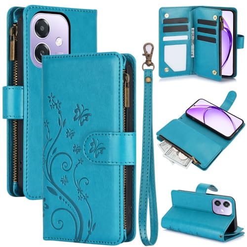 Étui Oppo A79 5G bleu : finies les chutes de cartes grâce au zip