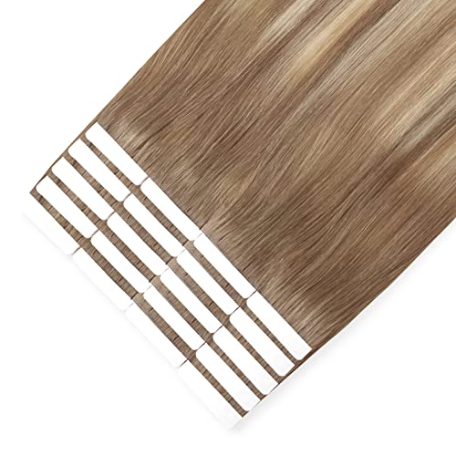Image of Sixstarhair Tape in Hair Extensions Balayage Hair Made Of 100 Human Hair Balayage Tape In Extensions Ombre Ash Brown Fading to Dirty Blonde Highlight Ash blonde [B8-18-60 20inch]