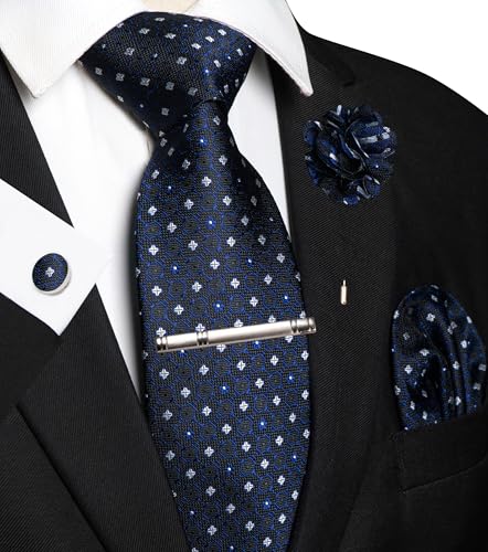 Image of JEMYGINS Mens Tie and Lapel Pin Necktie Pocket Square Cufflinks and Tie Clip Sets for Business Casual 5PCS