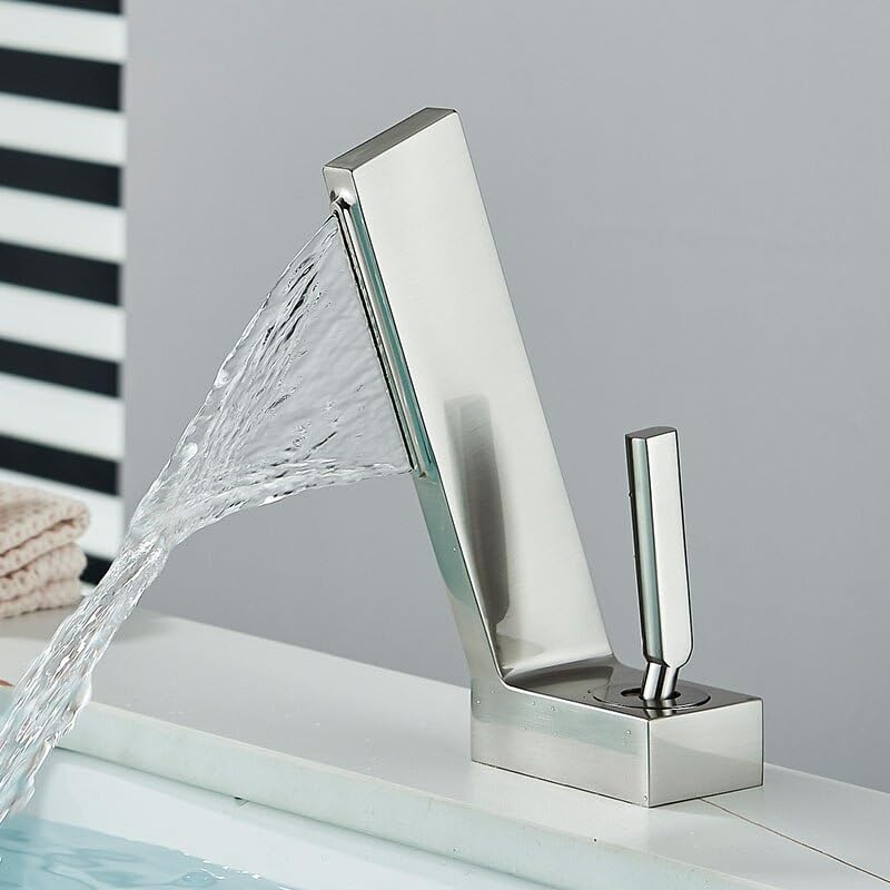 Mitigeur cascade eau chaude et froide en nickel avec cartouche céramique pour lavabo
